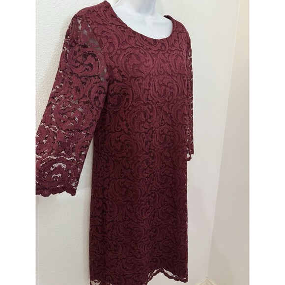 GARNET HILL Dress Maroon Red Lace 3/4 Sleeve Size 12 Wedding Mother Bride EUC - Picture 2 of 8